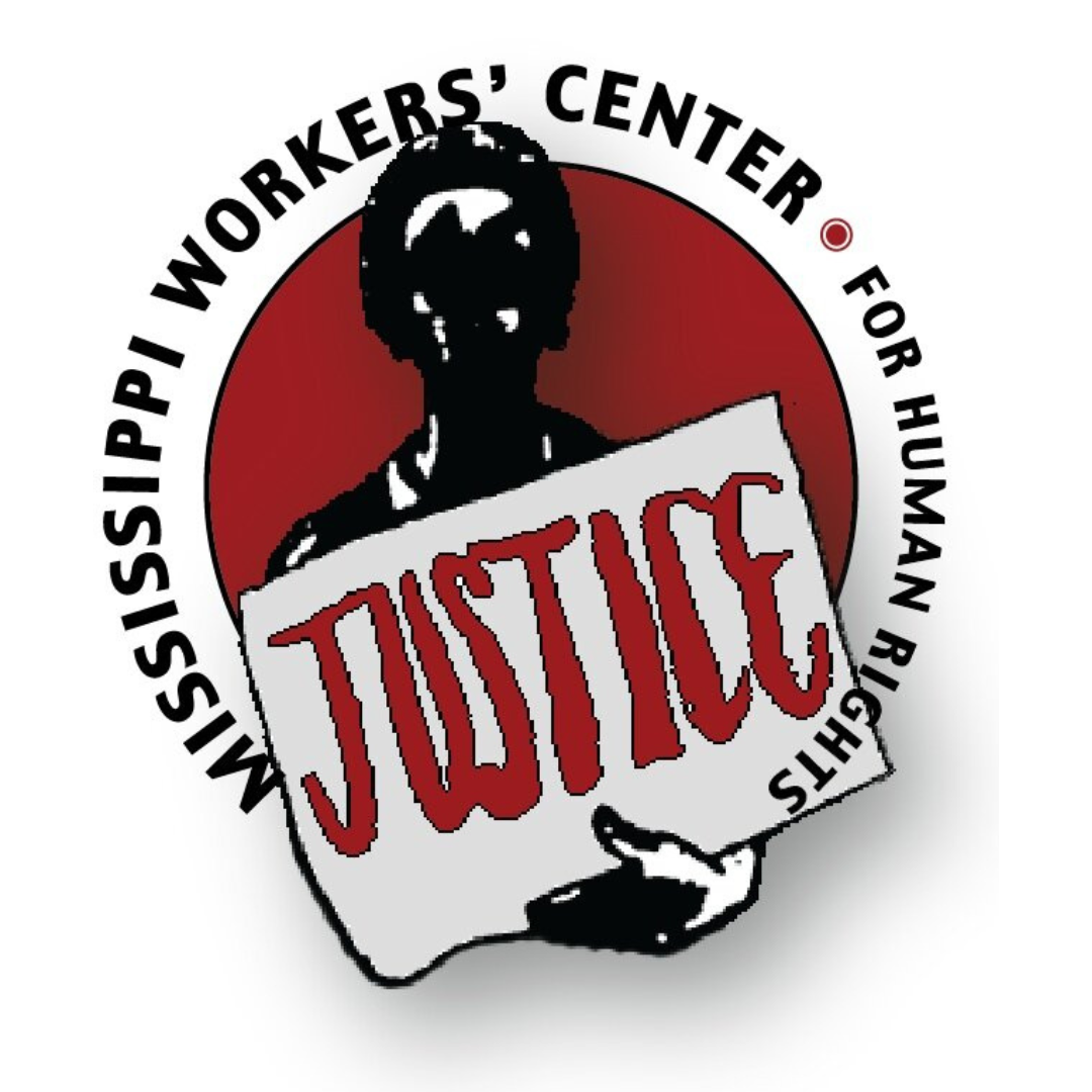 Mississippi Workers' Center For Human Rights logo (person holding a sign that says "Justice")