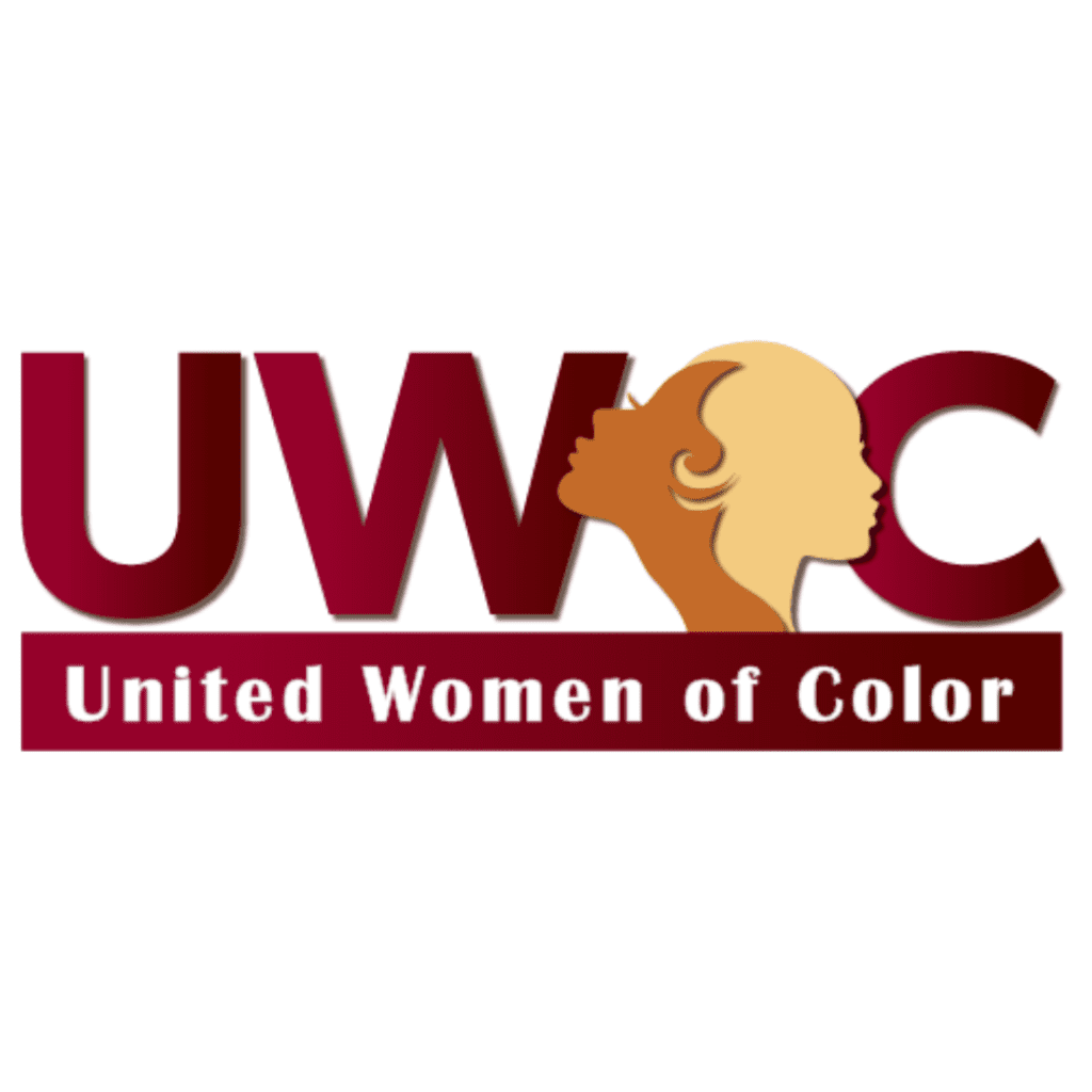 United Women of Color's logo (the organization's initials with two overlapping female silhouettes)