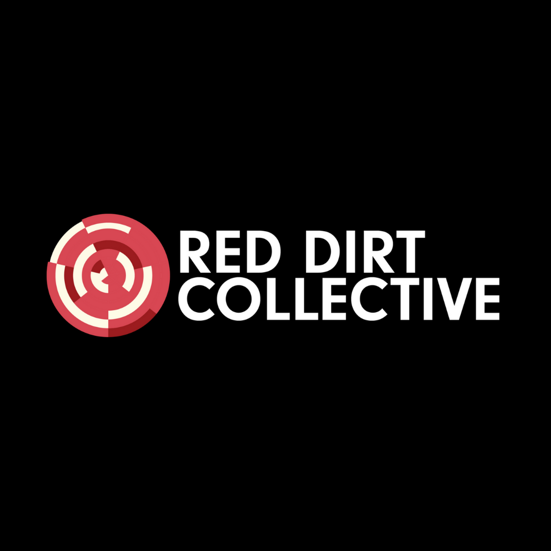 a black program with white font that says "Red Dirt Collective" with the organization's logo